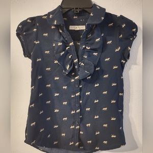 Hope and Henry girl's top 8 navy and gold patterns